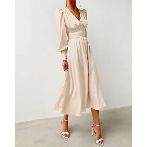 Robe De Cocktail Élégante À Manches Bouffantes Pour Femmes | Midi