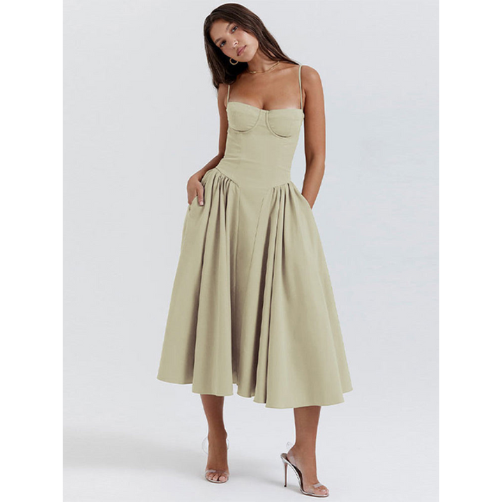 Robe D'invité De Mariage D'été Plissée À Bretelles Spaghetti | Maxi
