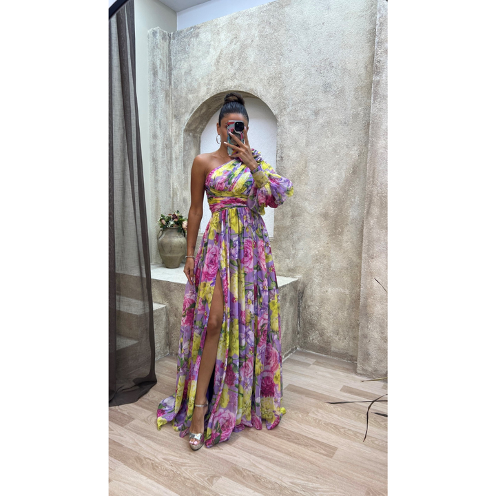 Robe D'invité De Mariage Asymétrique À Imprimé Floral | Maxi