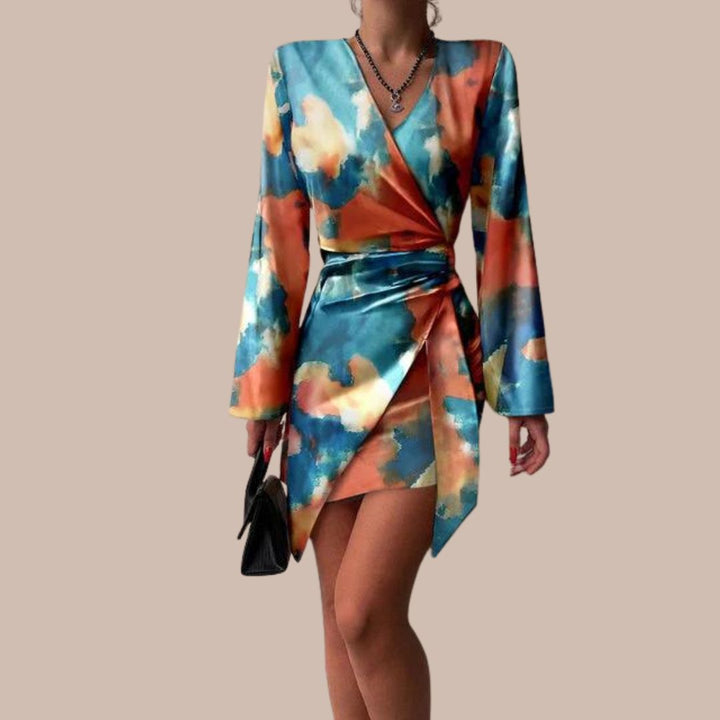 Brigitte | Femme Robe portefeuille à l'imprimé marbré abstrait