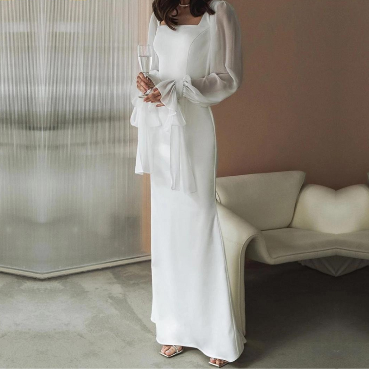 Robe D'invité De Mariage À Encolure Carrée Et Manches Lanternes | Maxi