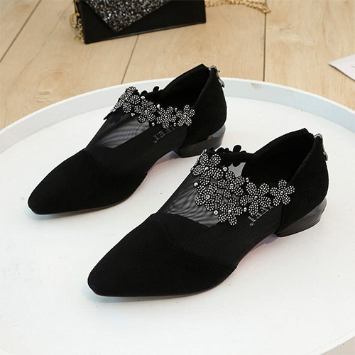 Chaussures Plates Élégantes À Fleurs Pour Femmes | Noir