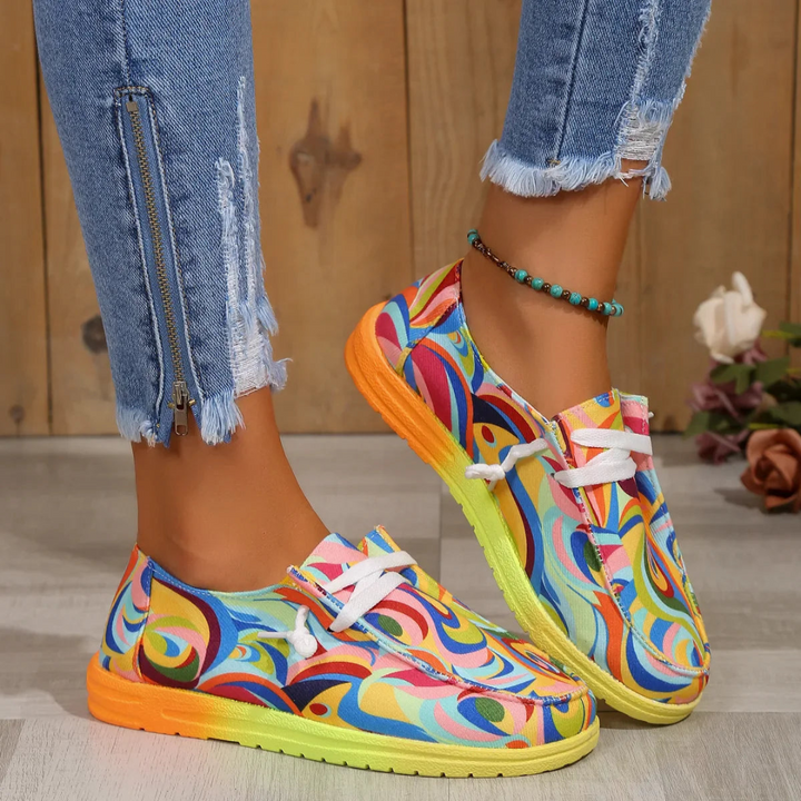 Baskets Colorées À Lacets Pour Femmes | Impression Abstraite