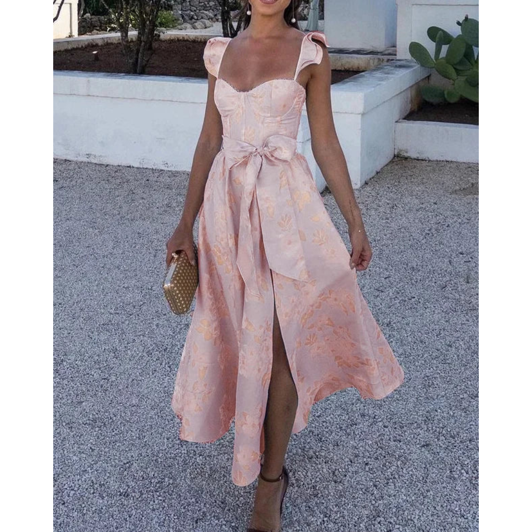 Robe D'invité De Mariage Pour Femme Avec Nœud Papillon À La Taille | Midi