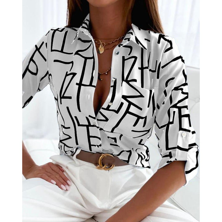 Chemise Boutonnée À Imprimé Géométrique Pour Femmes | Confortable