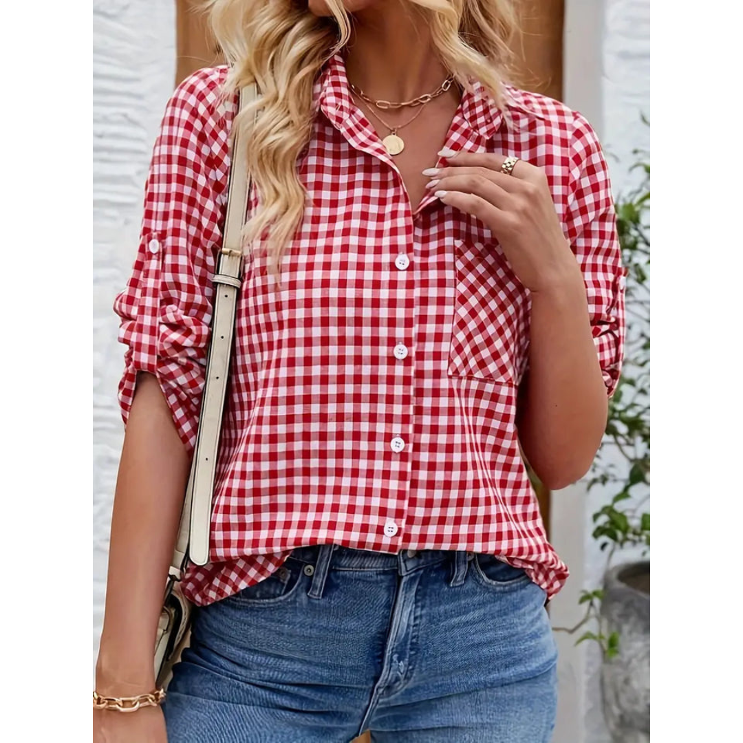 Camicia estiva casual a quadri da donna | Maniche lunghe