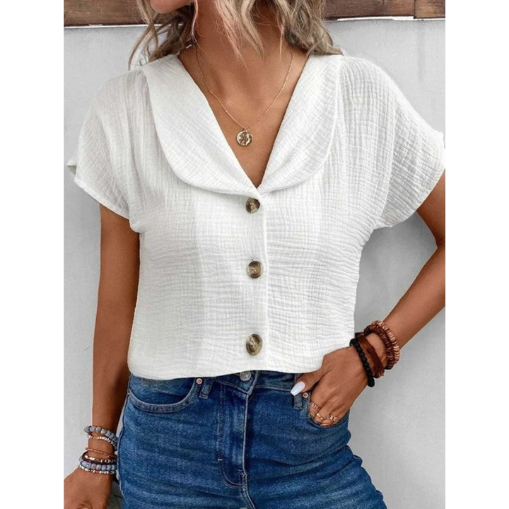 Élégant Boutonné Haut Femme | Manches Courtes