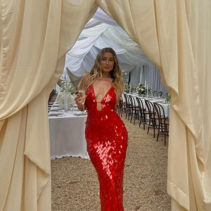 Robe D'invité De Mariage Mince À Paillettes | Maxi