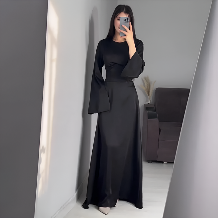 Elegantes Langarmkleid in einfarbiger Ausführung für Frauen | Maxi