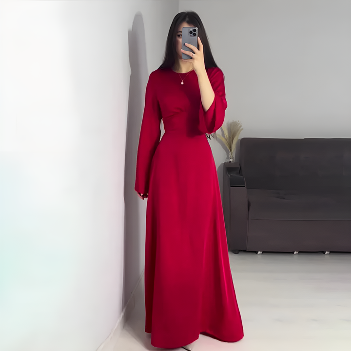 Elegantes Langarmkleid in einfarbiger Ausführung für Frauen | Maxi