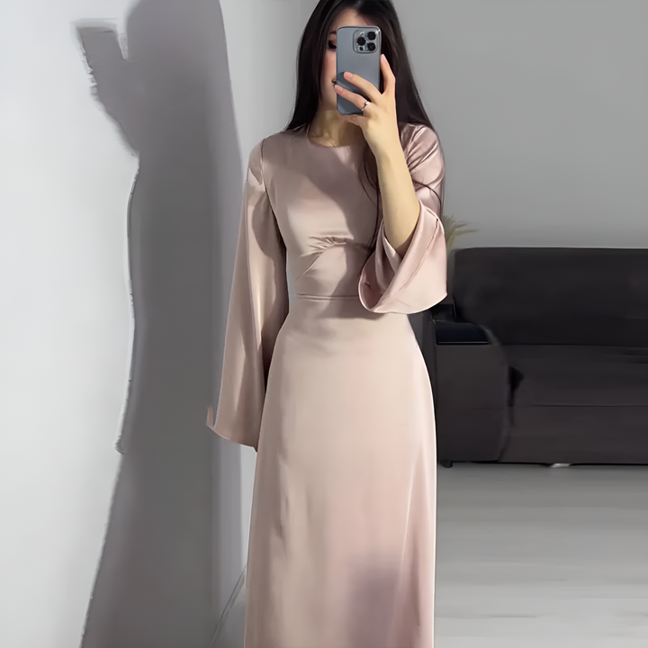 Elegantes Langarmkleid in einfarbiger Ausführung für Frauen | Maxi