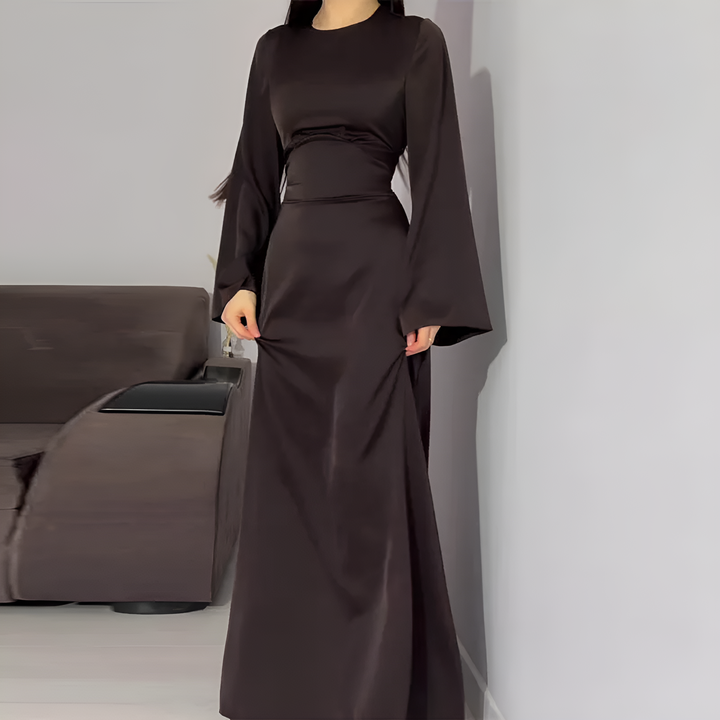 Elegantes Langarmkleid in einfarbiger Ausführung für Frauen | Maxi