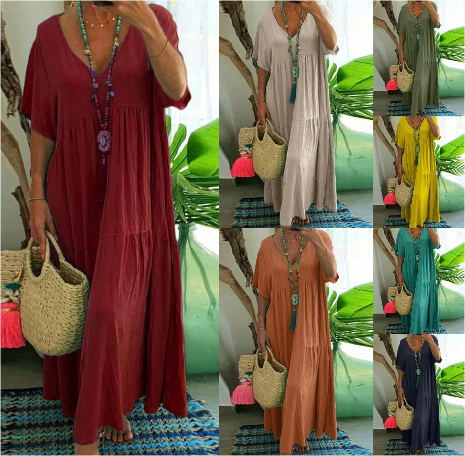 Variant image for Robe Longue Femme D'Été en Coton Col en V – Élégante et Confortable-49
