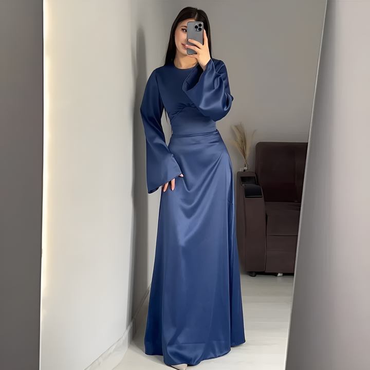 Elegantes Langarmkleid in einfarbiger Ausführung für Frauen | Maxi