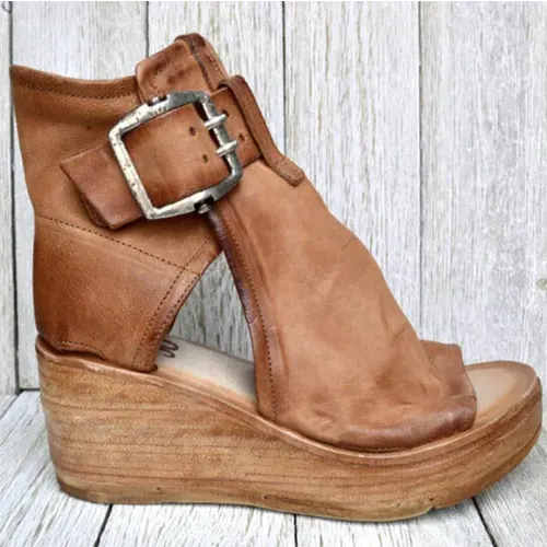 Talons Compensés Élégants À Boucles Pour Femmes | Open Toe
