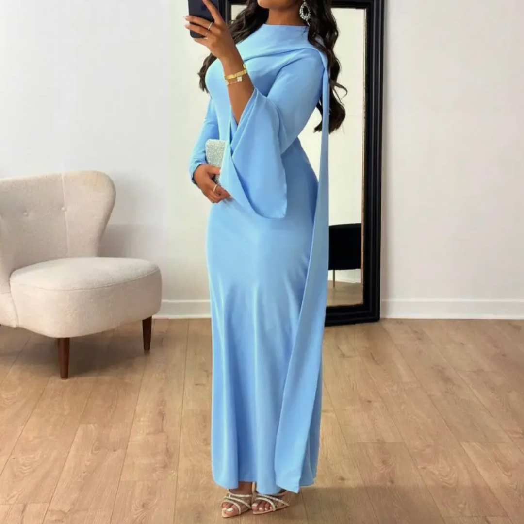 Robe D'invité De Mariage À Manches Longues Drapées | Maxi