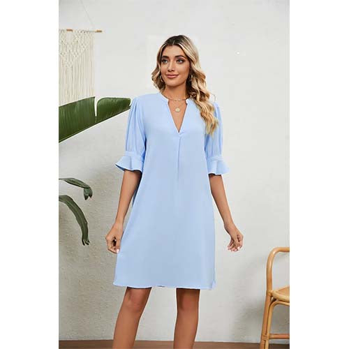 Robe D'été Élégante À Manches 3/4 Et Décolleté En V Profond Pour Femme | Mini