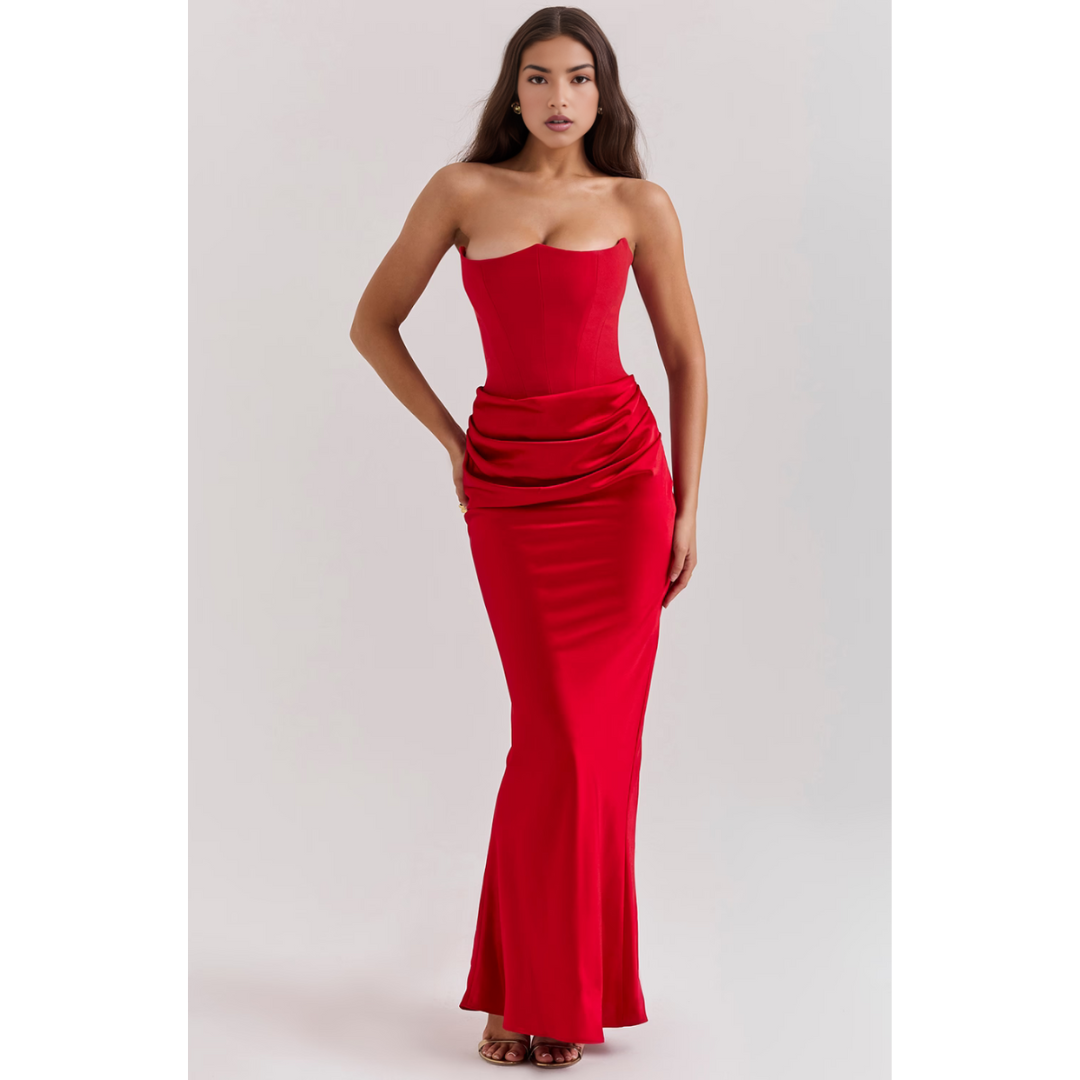 Robe D'invité De Mariage Sans Bretelles À Taille Drapée | Maxi