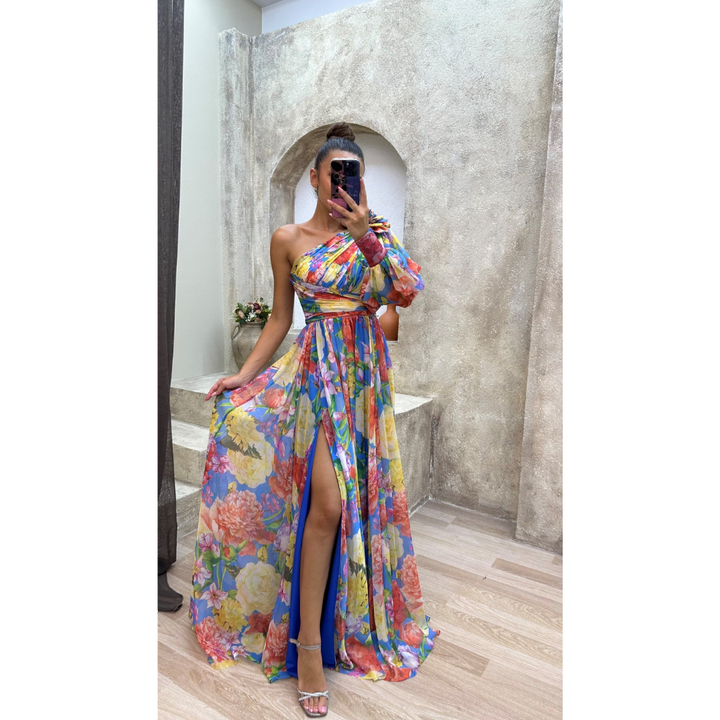 Robe D'invité De Mariage Asymétrique À Imprimé Floral | Maxi