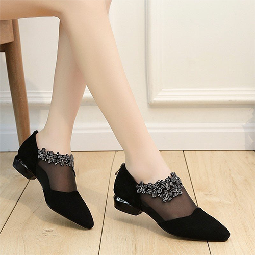 Chaussures Plates Élégantes À Fleurs Pour Femmes | Noir