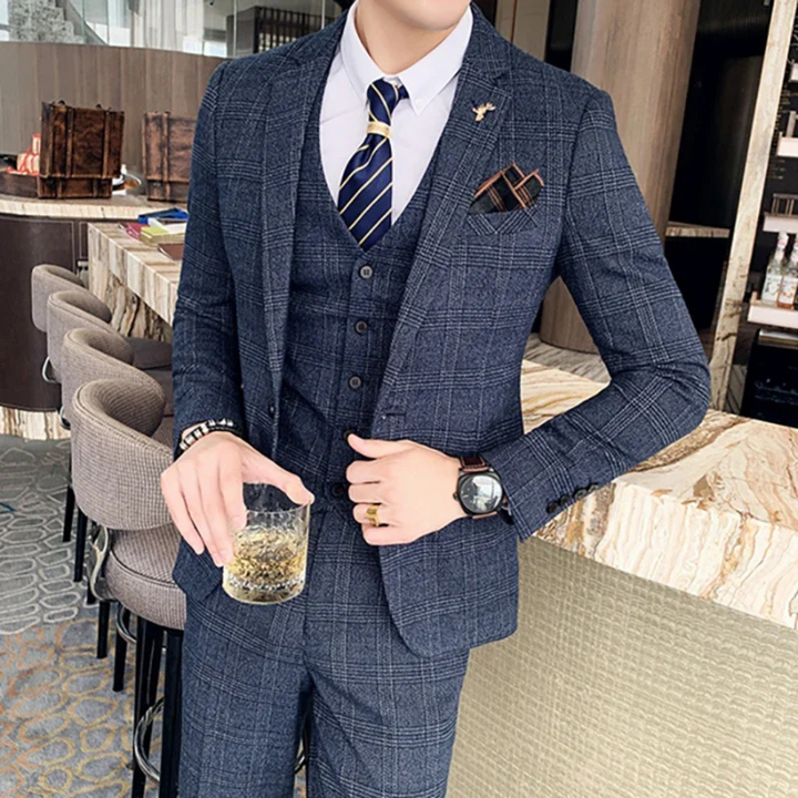 Costume D'invité De Mariage Trois Pièces À Carreaux Pour Hommes | Coupe Ajustée