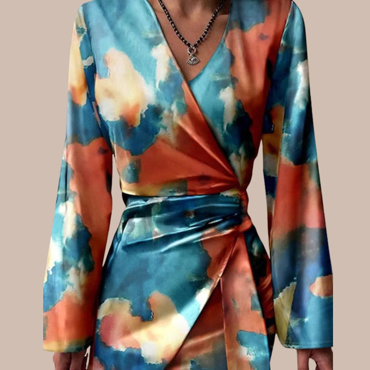 Brigitte | Femme Robe portefeuille à l'imprimé marbré abstrait