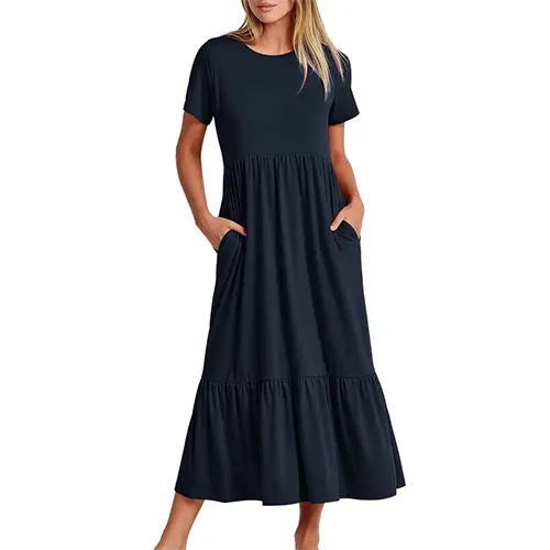Robe D'été A Line À Manches Courtes | Midi