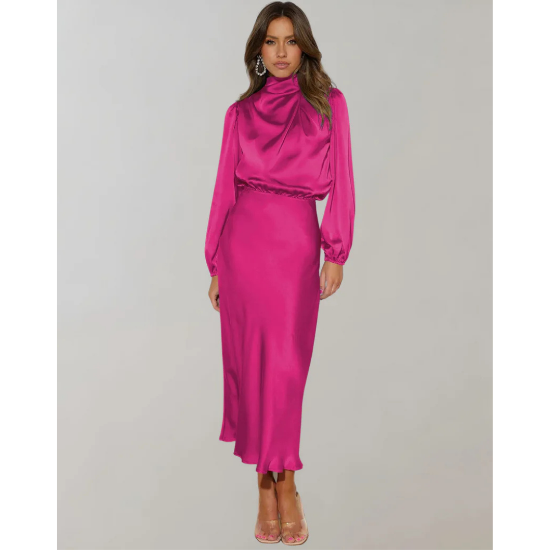 Femmes Robe À Manches Longues À Col Montant | Midi