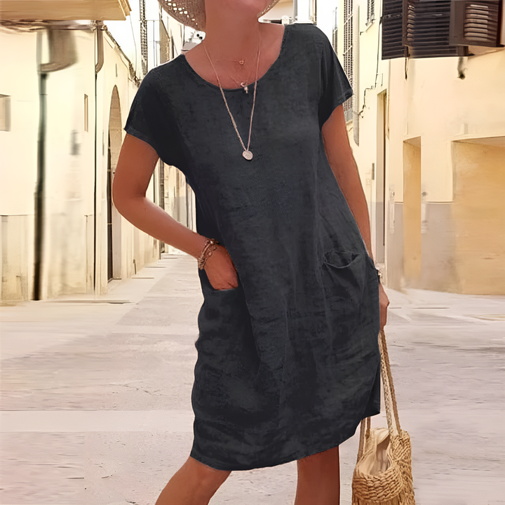 Vestito Monocromatico con Tasche Grandi per Donne | Midi