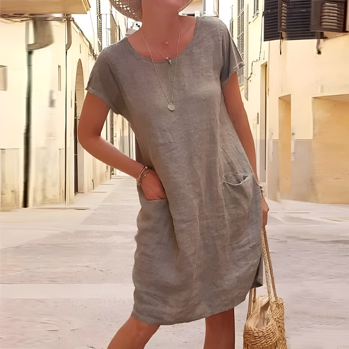 Vestito Monocromatico con Tasche Grandi per Donne | Midi