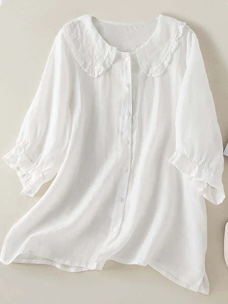 Chic Summer Shirt with Loose Ruffles for Women | Mid-length sleeves
