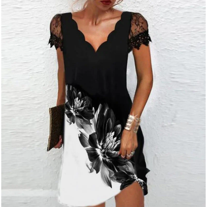 Schwarzes Blumenkleid für Frauen | Mini