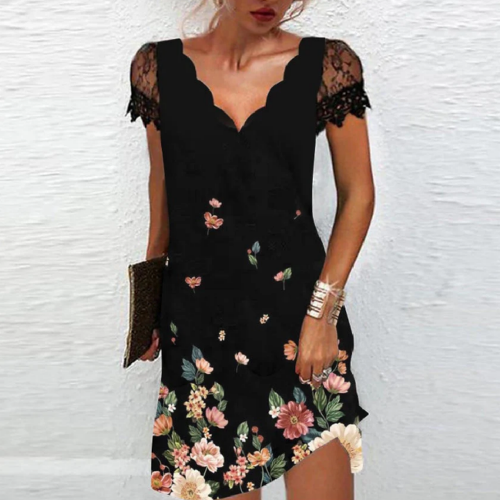 Schwarzes Blumenkleid für Frauen | Mini
