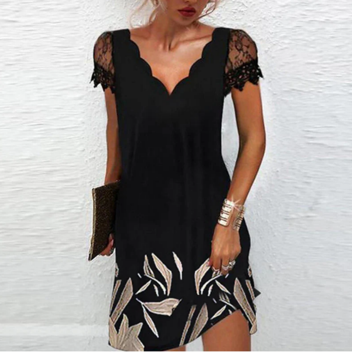 Schwarzes Blumenkleid für Frauen | Mini