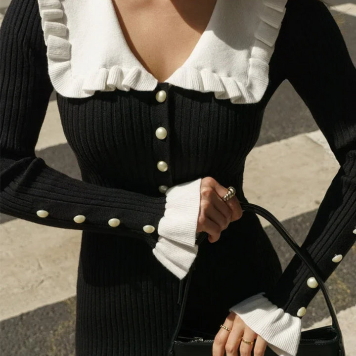 Robe Élégante Décontractée À Volants Et Manches Longues Pour Femme | Midi