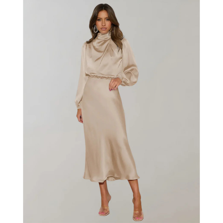 Femmes Robe À Manches Longues À Col Montant | Midi