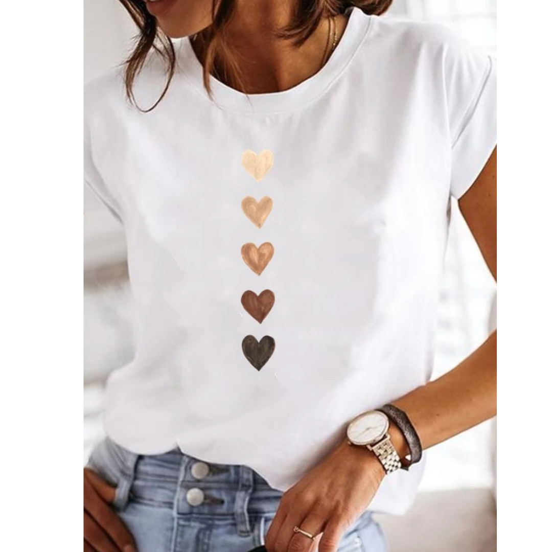T-shirt D'été Imprimé Décontracté Et Doux Pour Femme | Manches Courtes