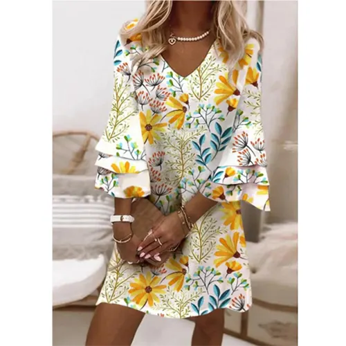 Vestito Estivo Stampato a Maniche Lunghe per Donna | Mini