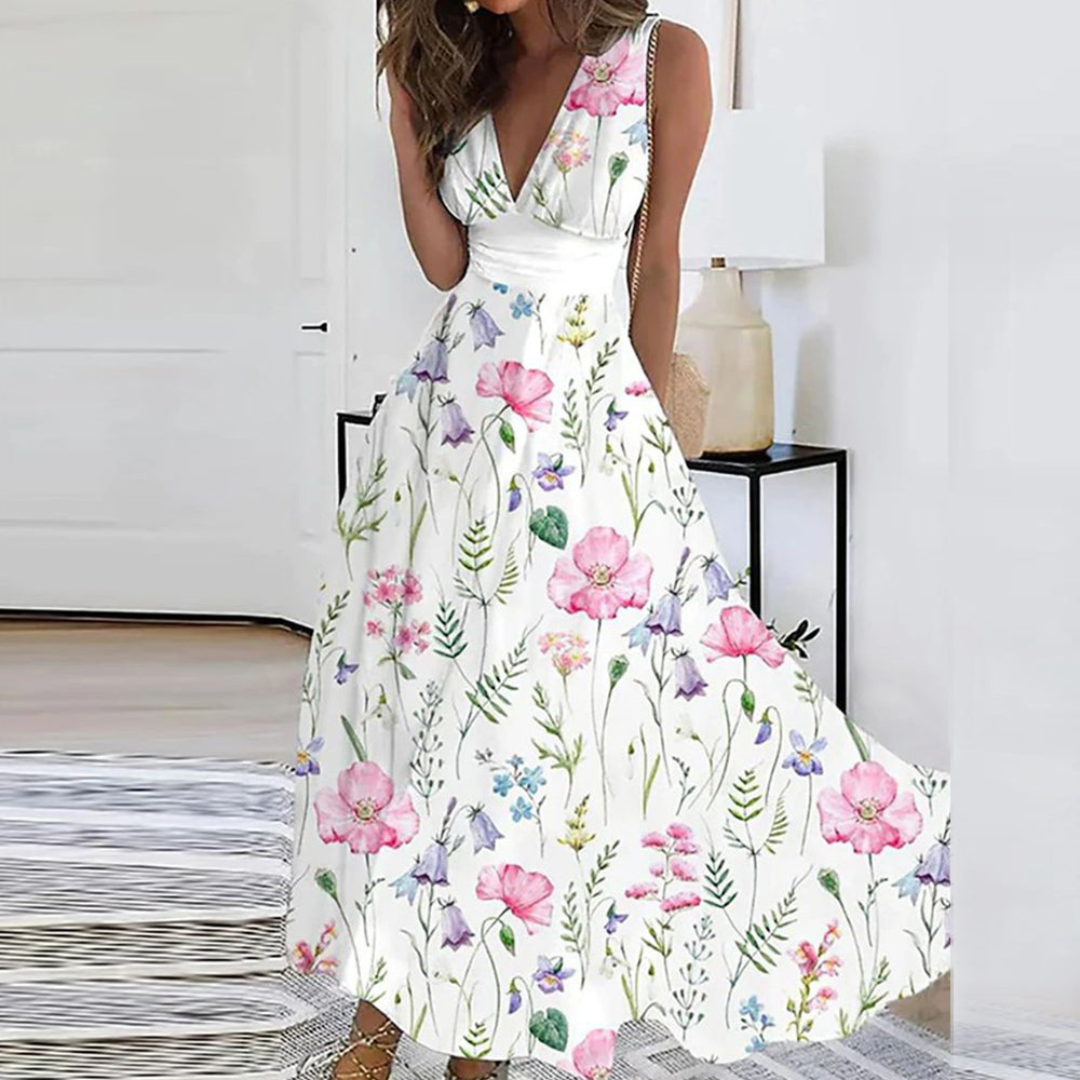 Robe D'invité De Mariage À Col V Floral Pour Femmes | Maxi
