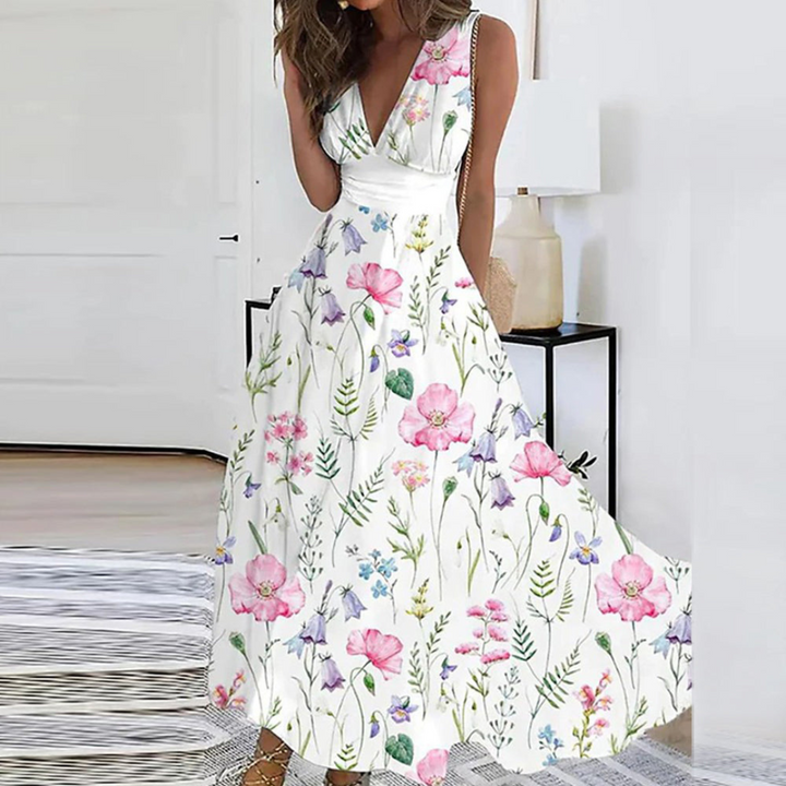 Robe D'invité De Mariage À Col V Floral Pour Femmes | Maxi