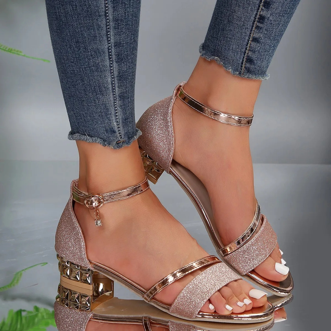 Sandales Femme À Talons Blocs Scintillants | Confortable