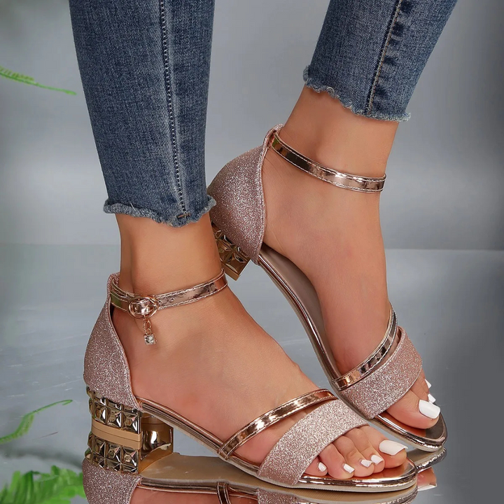 Sandales Femme À Talons Blocs Scintillants | Confortable