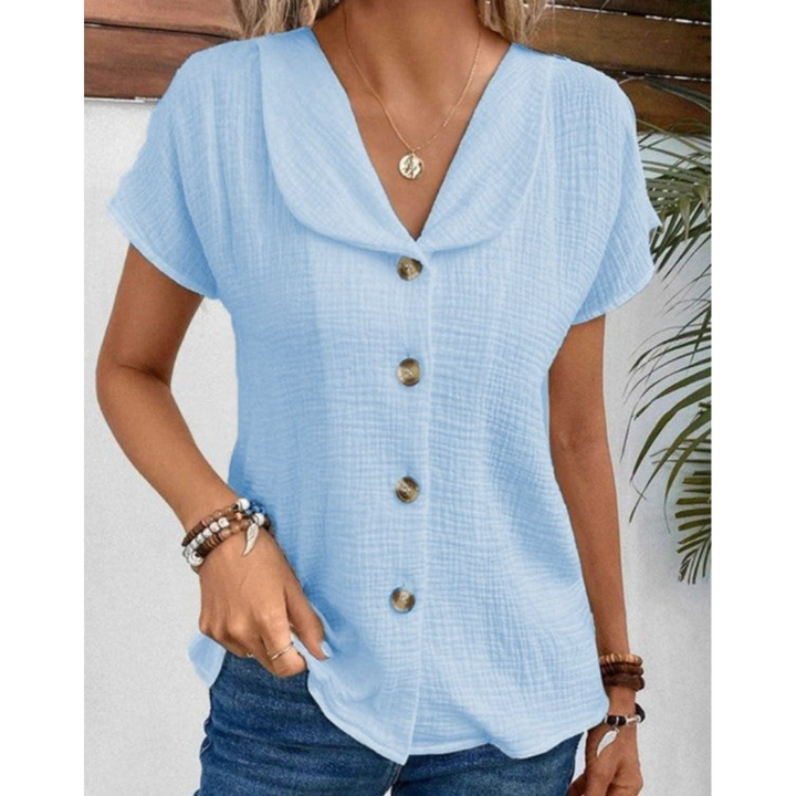 Élégant Boutonné Haut Femme | Manches Courtes
