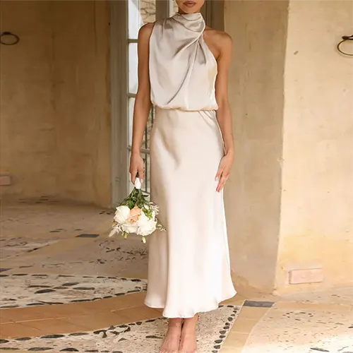 Femmes Halter Élégante Robe D'invité De Mariage | Maxi