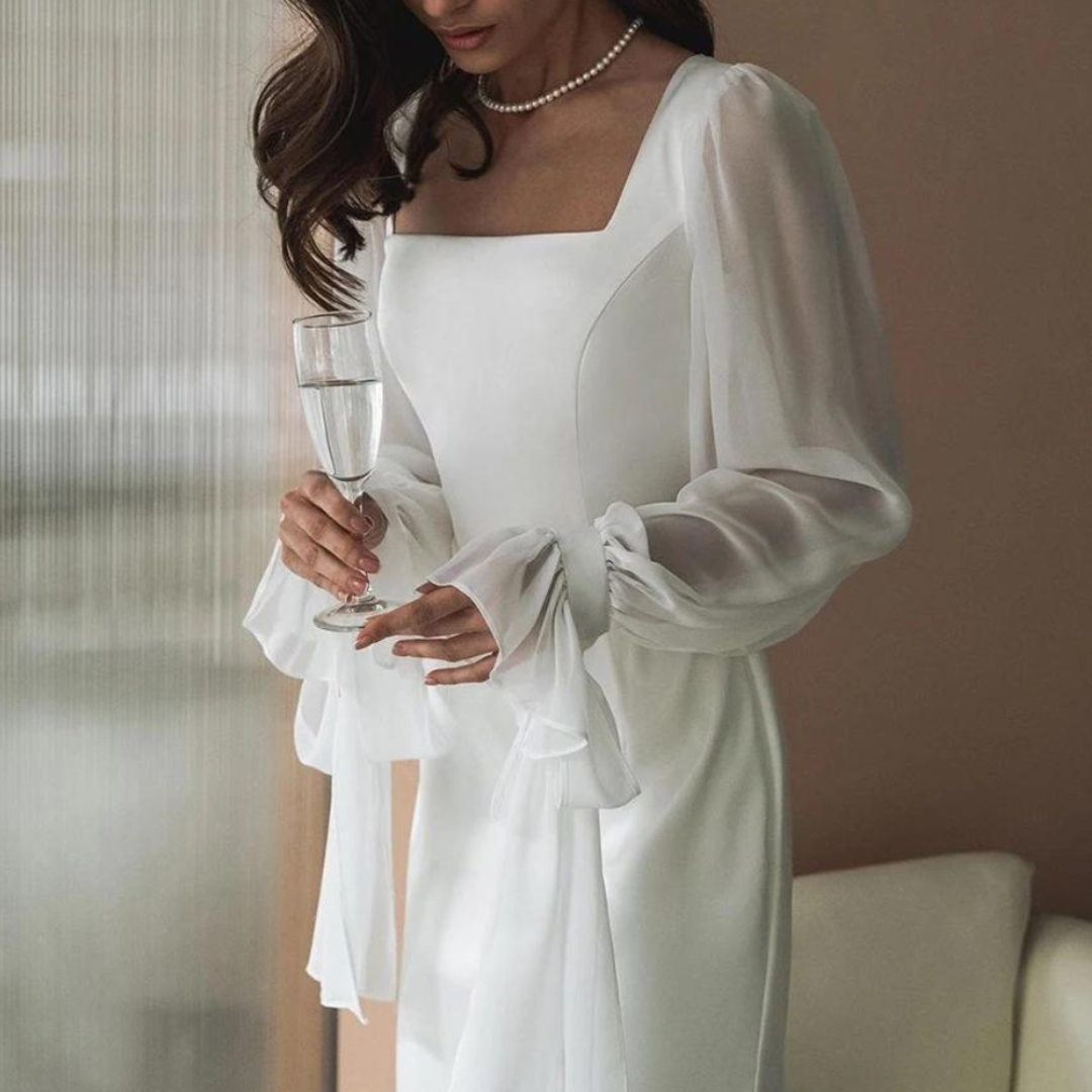 Robe D'invité De Mariage À Encolure Carrée Et Manches Lanternes | Maxi