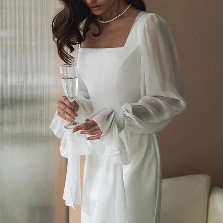 Robe D'invité De Mariage À Encolure Carrée Et Manches Lanternes | Maxi