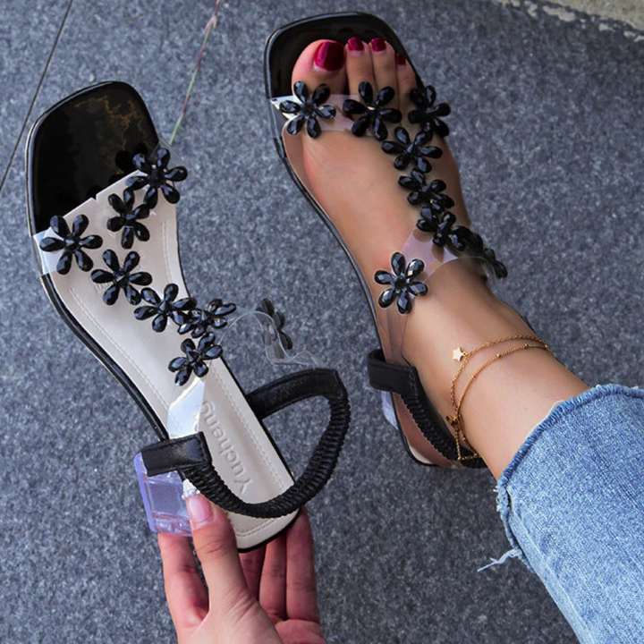 Sandales À Talon Bloc Transparentes Pour Femmes | Cristal Floral