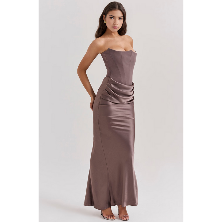 Robe D'invité De Mariage Sans Bretelles À Taille Drapée | Maxi