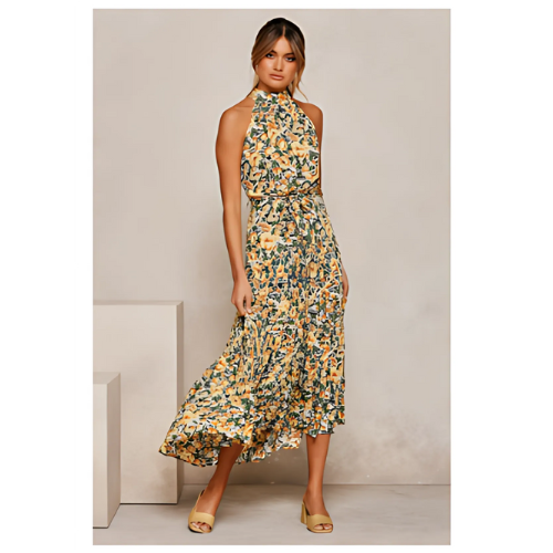 Robe Licou Fleurie Élégante Pour Femme | Midi