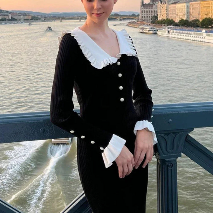 Robe Élégante Décontractée À Volants Et Manches Longues Pour Femme | Midi